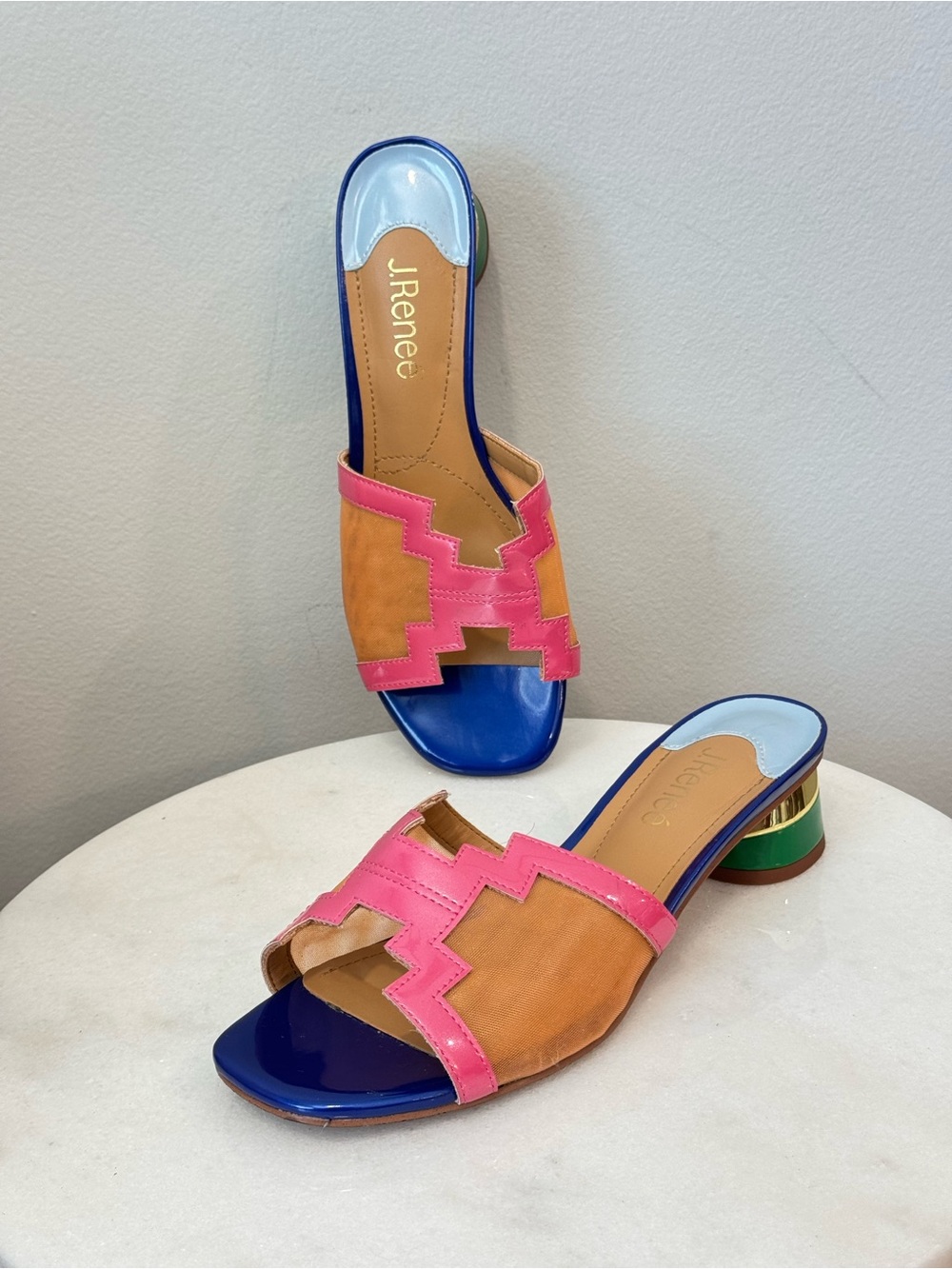 J.Renee Pink & Blue Slide Mules Sz 7